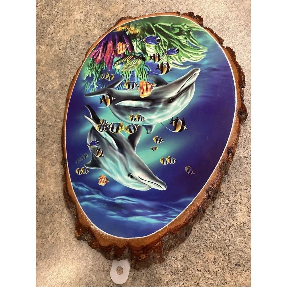 Unique Dolphin Saltwater Fish Wood Block Wall 10.5 Inch Plaque Excellent Cond.
